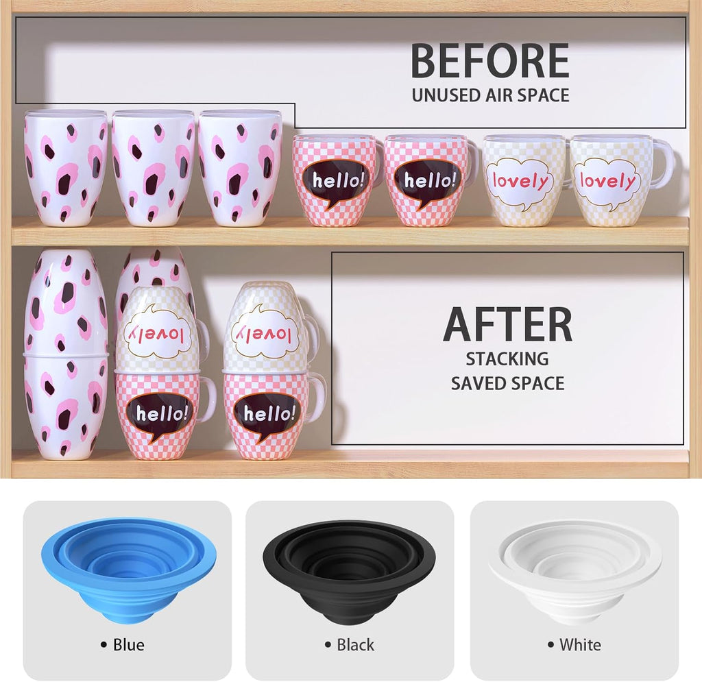 Mug Stacker & Storage Organizer – Expandable, Stackable Cup Holder for Kitchen Cabinet or Pantry – Space-Saving Solution for Tea Cups & Coffee Mugs (6Pcs White)