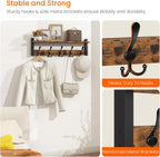 Homode Rustic Brown Wall Mount Coat Rack with Shelf and 5 Tri Hooks, Wood Coat Hangers for Hanging Hat, Towel, Purse, Jacket
