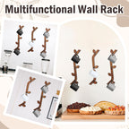 3 Pack Wood Coffee Mug Wall Rack with 9 Hooks Wall Mount Coffee Cup Holder Wooden Espresso Cup Holder Tree Brown Mug Stand Display Wall Mounted Cup Drying Rack for Kitchen Cafe