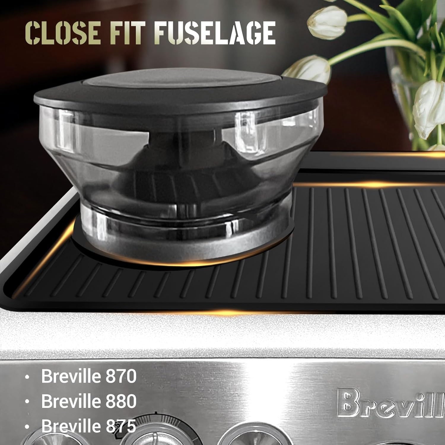 Tamping Mat for Breville 870/880, Espresso Tamper Mat, Food Grade Silicone Non-Slip, 11in x 9.25in, Waterproof Heat Resistant, Espresso Tamping Station for Espresso Machine Barista Accessories (Black)