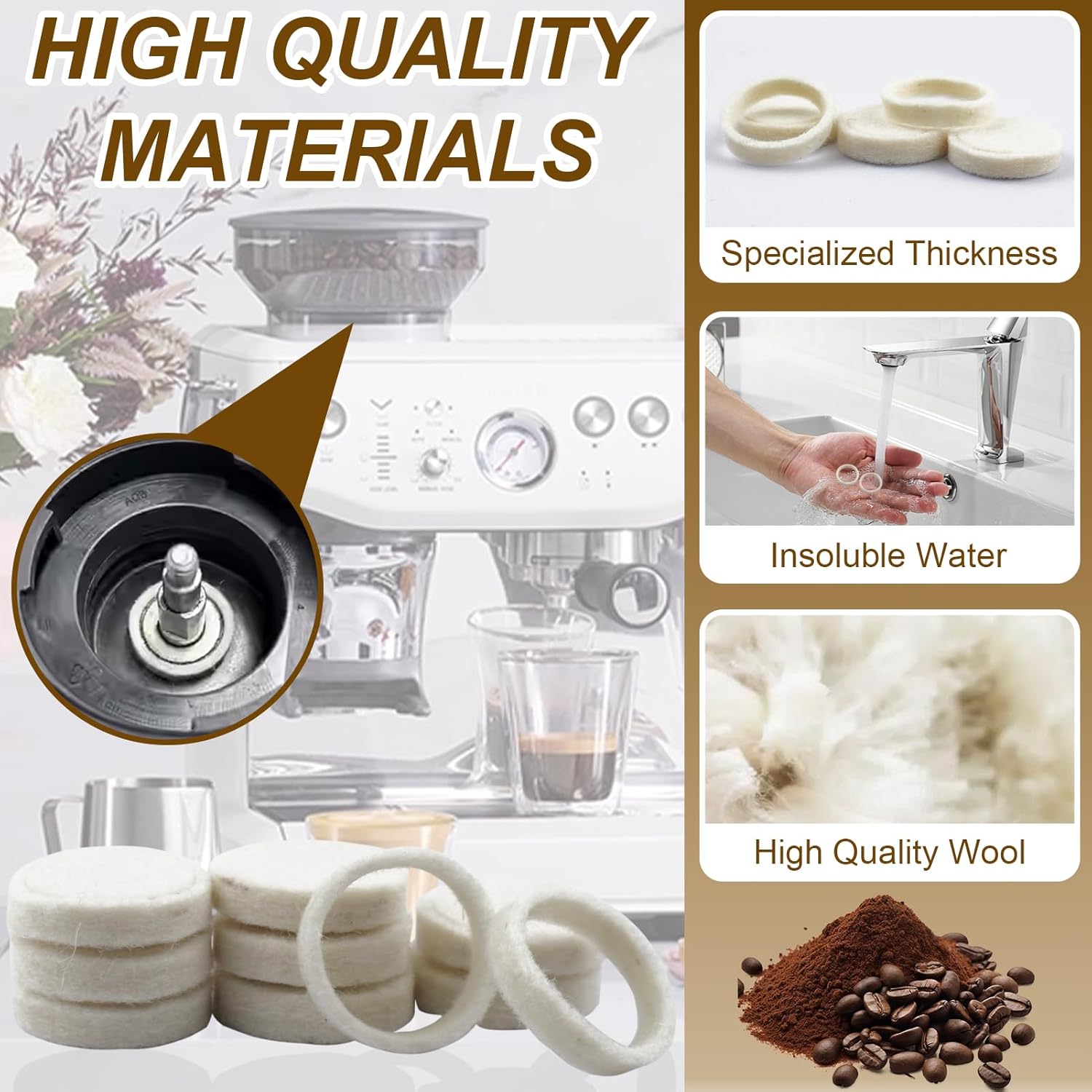 10Pcs Felt Washer Replacement for Breville Espresso Machine Grinders, Compatible with BES870, BES878, BES880, BES980, BES990, BCG600, BCG820, Breville Espresso Machine Parts