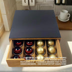 Tempered Glass and Natural Wood Coffee Pod Drawer Organizer - 20 Capsule Multifunctional K Cup Storage | Countertop Coffee Station Organizer for Home/Office (Black)