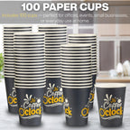Smygoods Disposable Coffee Cups, To Go Paper Hot Cups, Coffee O'Clock Design (12 OZ, 100 Count) For Hot Beverages, Coffee, Tea, Espresso, Cocoa - Vasos Para Cafe