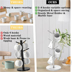 Marble Mug Holder Tree with 8 Hooks, Stainless Steel Coffee Cup Holder, Non-Slip Silicone Pads, Heavy Duty Marble Base, Countertop Organizer for Kitchen & Cafe, Silver