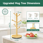 EsLuker.ly Mug Holder Tree Bamboo 360° Rotating Coffee Cup Display Rack with 6 Hooks for Home Kitchen Counter, Upgrade Wood Mug Stand Station Organizer, Building Your Dream Coffee Corner