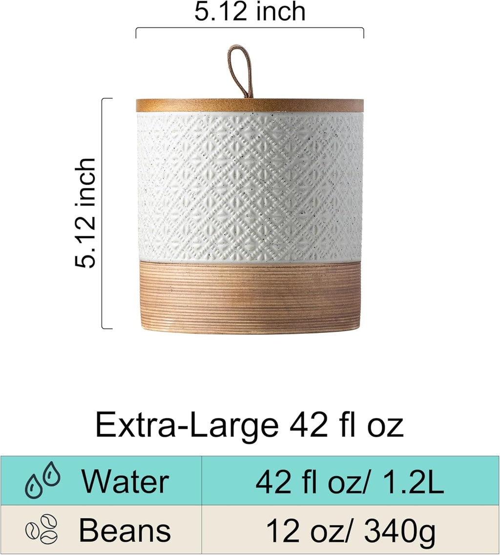 Ceramic Coffee Container Kitchen Food Storage Jars for Spice Sugar Tea Bag, Stackable Farmhouse Jars for Kitchen Pantry - Coffee Bar Accessories Housewarming Weeding Gift - White & 42 fl.oz