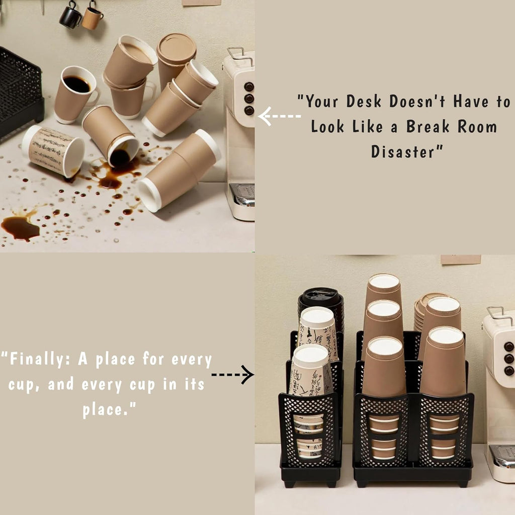 Cup Lid Dispenser and Dispenser Organizer Cup Display Stand,24 oz Plastic Coffee Cup Holder for Countertop,6Slots,Cup Display Stand on Restaurant,Bathroom,Kitchen,Coffee Shop