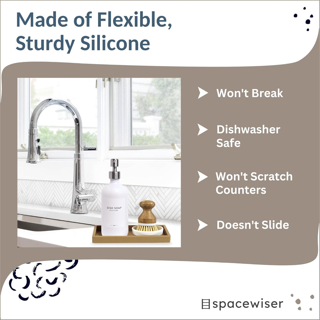 Countertop and Vanity Tray – Small 7.7" Silicone Soap Dispenser Trays, Flexible Bathroom Trays, Dish Soap Holder Kitchen Counter Caddy, Organizer Sink Tray for Soaps Bottles, Sponge, Keys