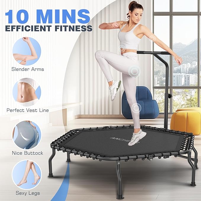 ANCHEER 50" Rebounder Trampoline for Adults- 2025 Foldable Mini Trampoline with Bar- Exercise Trampoline for Adults, Max Load 450lbs/550lbs, for Indoor/Garden Workout