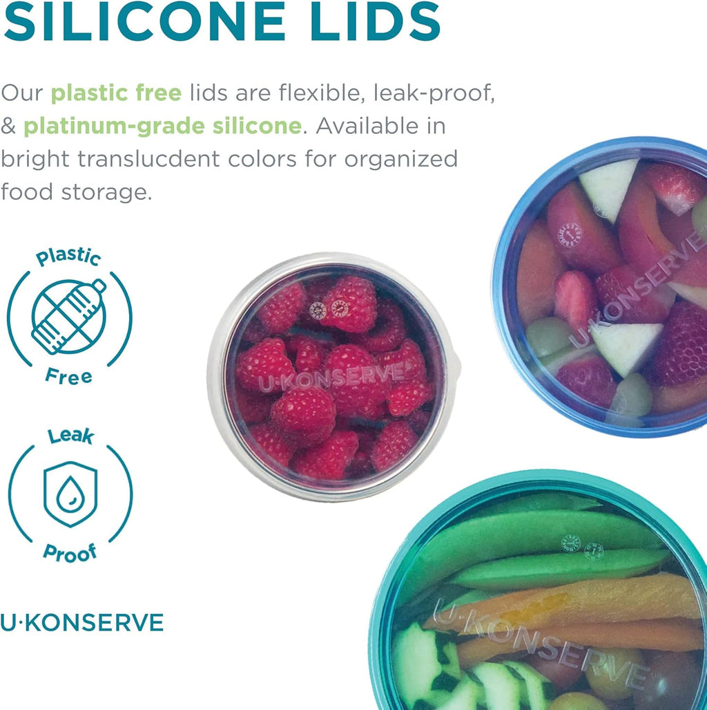 U Konserve Stainless Steel Set of Three Round Food/Condiment/Snack Mini Countainers with Silicone Lids, Leak Proof & Dishwasher Safe (3 oz)