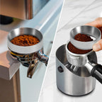 49MM Espresso Dosing Funnel With Magnetic Coffee Ring, Powder Ring Dispenser Doser for Portafilter Accessory, Espresso Distribution Tool, Coffee Tamping Manual Coffee Making Tool (Silver)