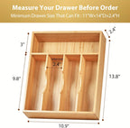 Umilife Bamboo Kitchen Drawer Organizer, 11 Inch Silverware Utensils Tray Holder with Grooved Dividers, 2.4" High Wood Caddy for Flatware Cutlery Knives