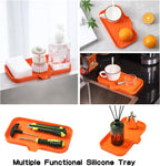 Silicone Bathroom Soap Dishes with Drain Spout-Bathroom and Kitchen Sink Organizer,Sponge Holder,Dish Soap Tray,Perfect for Dispenser,Scrubber,Bottle,Cup on Sink or Counter-Orange 9.6"×5.3"