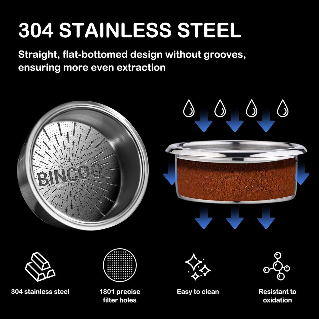 Bincoo Precision Espresso Filter Basket Compatible with 58mm Espresso Machine Portafilters,304 Stainless Steel Portafilter Basket for 16g/18g/20g,High-Precision Holes(20g- 58.5mm)