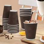 12 oz Coffee Cups Disposable, 100 Count Insulated Paper Coffee Cups, Corrugated Ripple Wall Design Paper Cup, Hot Cold Drinking Cup for Party, Picnic, Travel, Business, Home