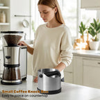 Coffee Grounds Knock Box, Small Stainless Steel Espresso Coffee Knock Box, Coffee Grind Knock Out Box with Removable Knock Bar and Coffee Brush, Coffee Grounds Container with Non-Slip Base