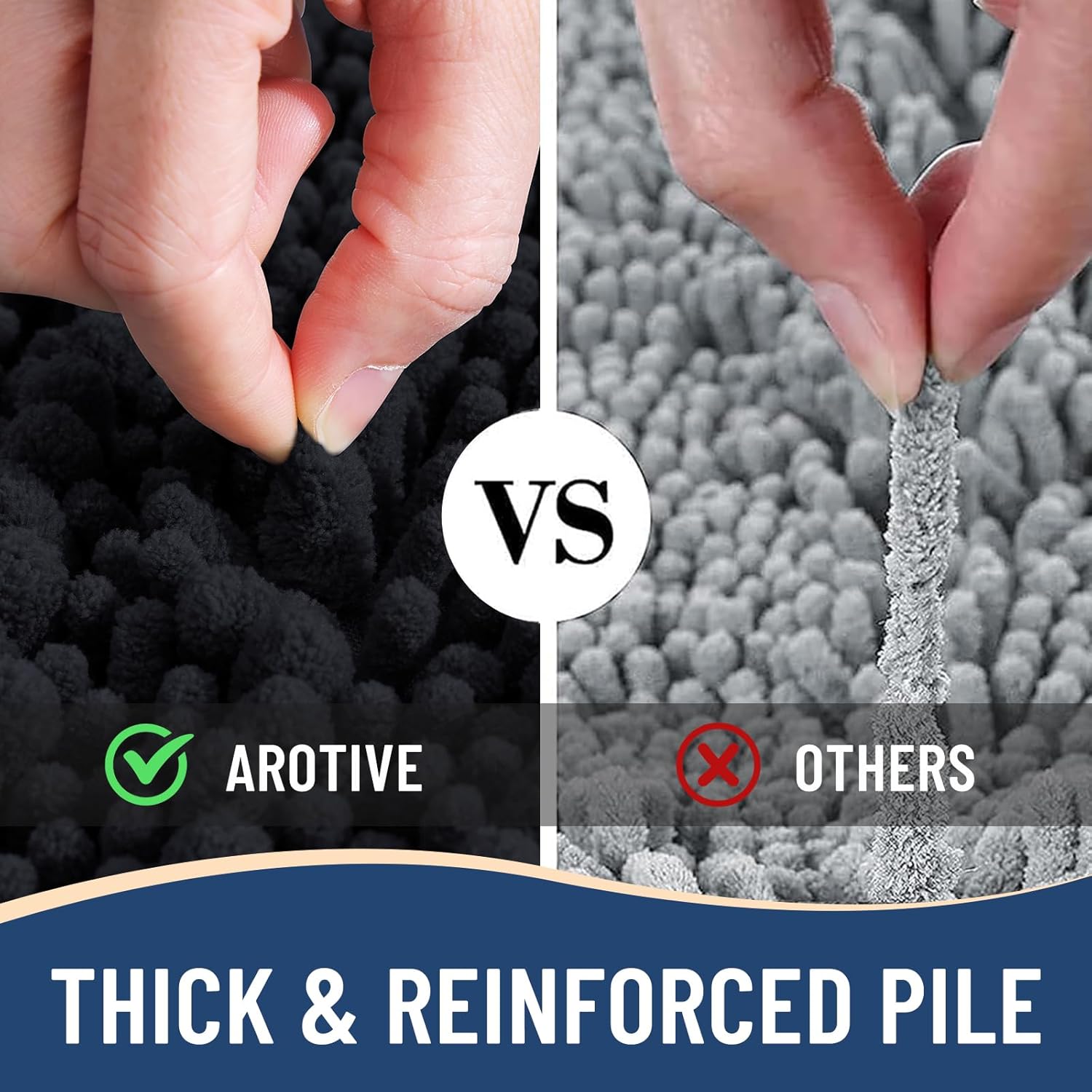 Arotive Luxury Chenille Bathroom Rug Mat, Extra Soft Thick Absorbent Shaggy Bath Rugs, Non-Slip Machine Wash Dry, Plush Bath Mats for Bathroom, Shower and Tub, 47x20, Black