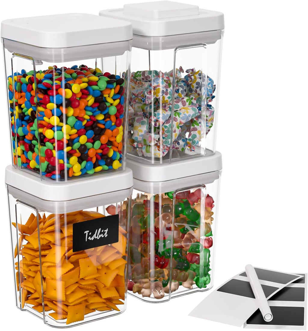 CHANCETSUI Airtight Kitchen Food Storage Containers: Clear Plastic Pantry Organizer with Lids for Baking Ingredients, 4-Piece Canister Set, 1.1 qt /1 L