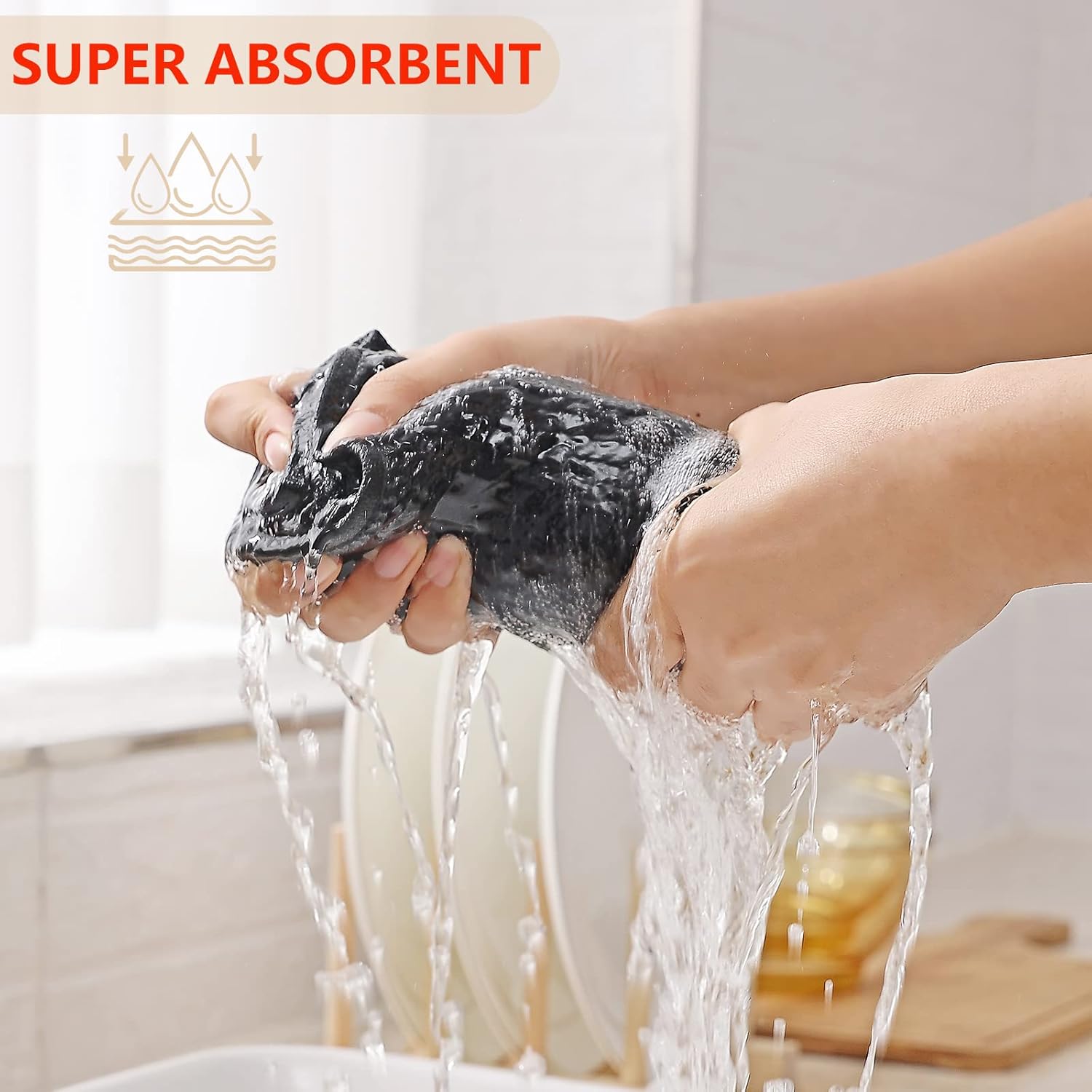 Kitinjoy 100% Cotton Waffle Weave Kitchen Towels, 4-Pack Super Soft and Absorbent Dish Towels for Drying Dishes, Kitchen Hand Towels, 13 in x 28 in, Black