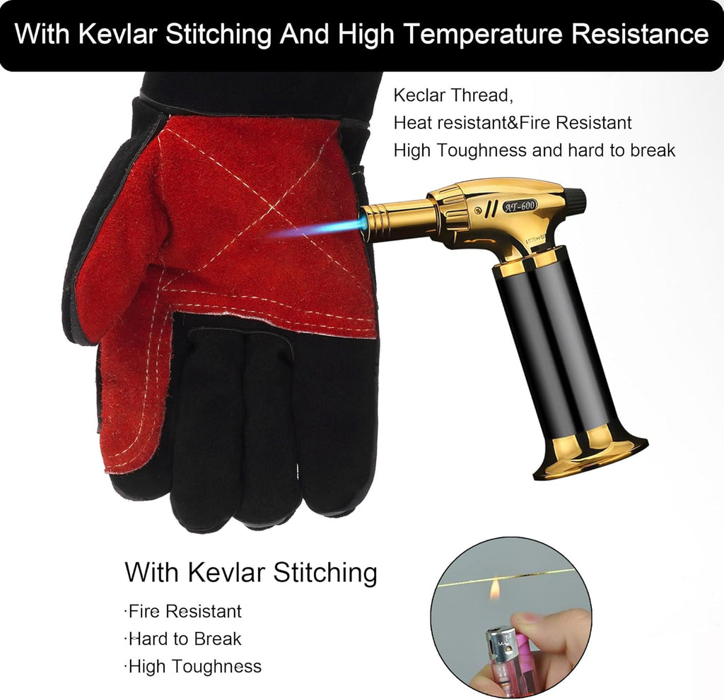 Long Welding Gloves 23.6 Inches 932℉,Heat/Fire Resistant Leather For Mig, Tig, Stick, Forge, BBQ, Grill, Fireplace