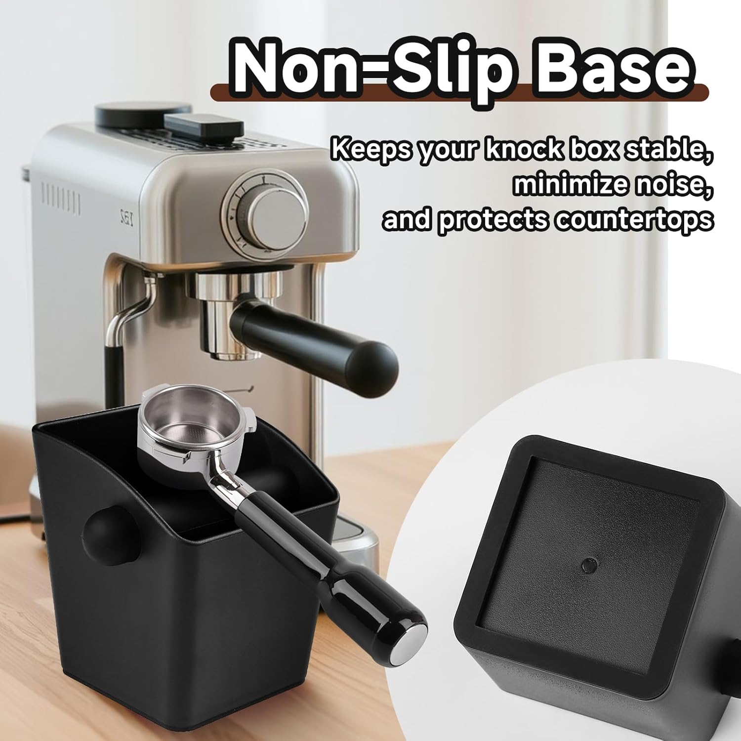 Coffee Knock Box Compatible with Breville, Espresso Puck Knock Box with Large Capacity, Durable Shock-Absorbent Espresso Puck Bin, Removable Bar and Non-Slip Base, Easy to Clean, for Home and Office