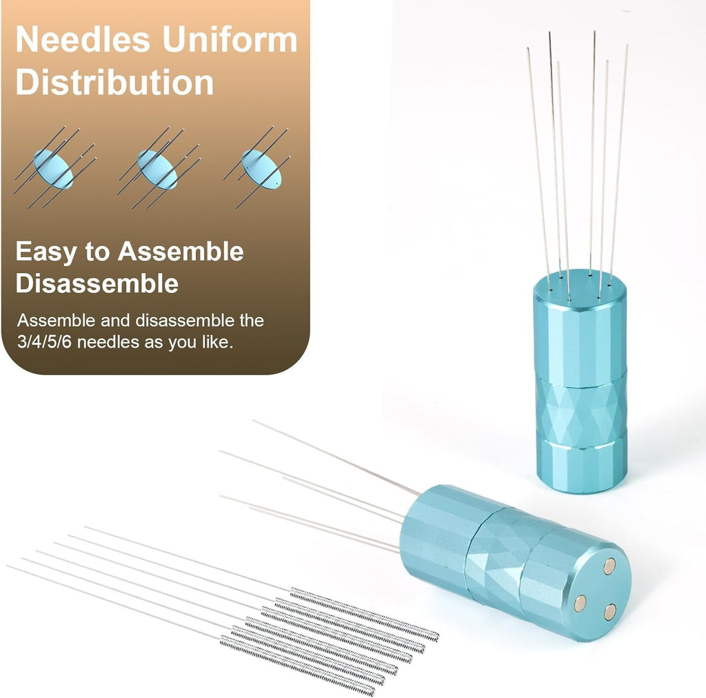 WDT Tool Espresso Distribution Tool,Coffee Distribution Tool with Magnetic Stand, Espresso Accessories with 6 Extra Φ0.25mm Stainless Steel Needles for Barista (Mint Green, Φ0.25mm)