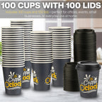 Smygoods Disposable Coffee Cups with Lids, To Go Paper Hot Cups, Coffee O'Clock Design (12 OZ, 100 Count) For Hot Beverages, Coffee, Tea, Espresso, Cocoa - Vasos Para Cafe