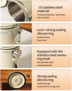Airtight Coffee Canister 1.8L with Wooden Lid Scoop Set, 304 Stainless Steel Food Storage Container with CO₂ Valve, for Beans, Grounds, Tea, Sugar, Flour, Nuts (Beige,1.8L)