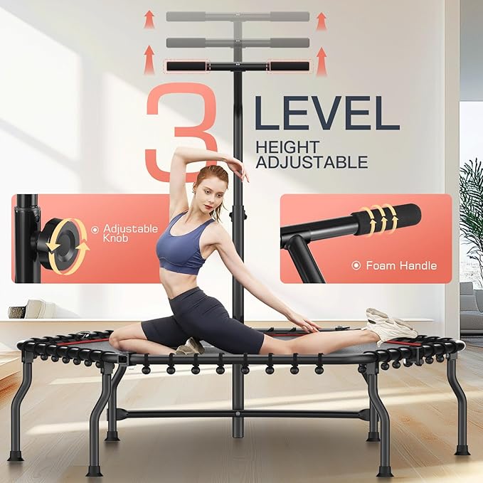 ANCHEER 50" Rebounder Trampoline for Adults With Bar, 550 LBS Mini Trampoline Quiet Exercise Bungee Jumping Cardio Trainer Workout