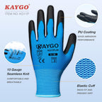 KAYGO Safety Work Gloves PU Coated-60 Pairs Seamless Knit Glove with Polyurethane Coated Smooth Grip on Palm & Fingers, for Men and Women, Ideal for General Duty Work, KG11P (L,Blue)