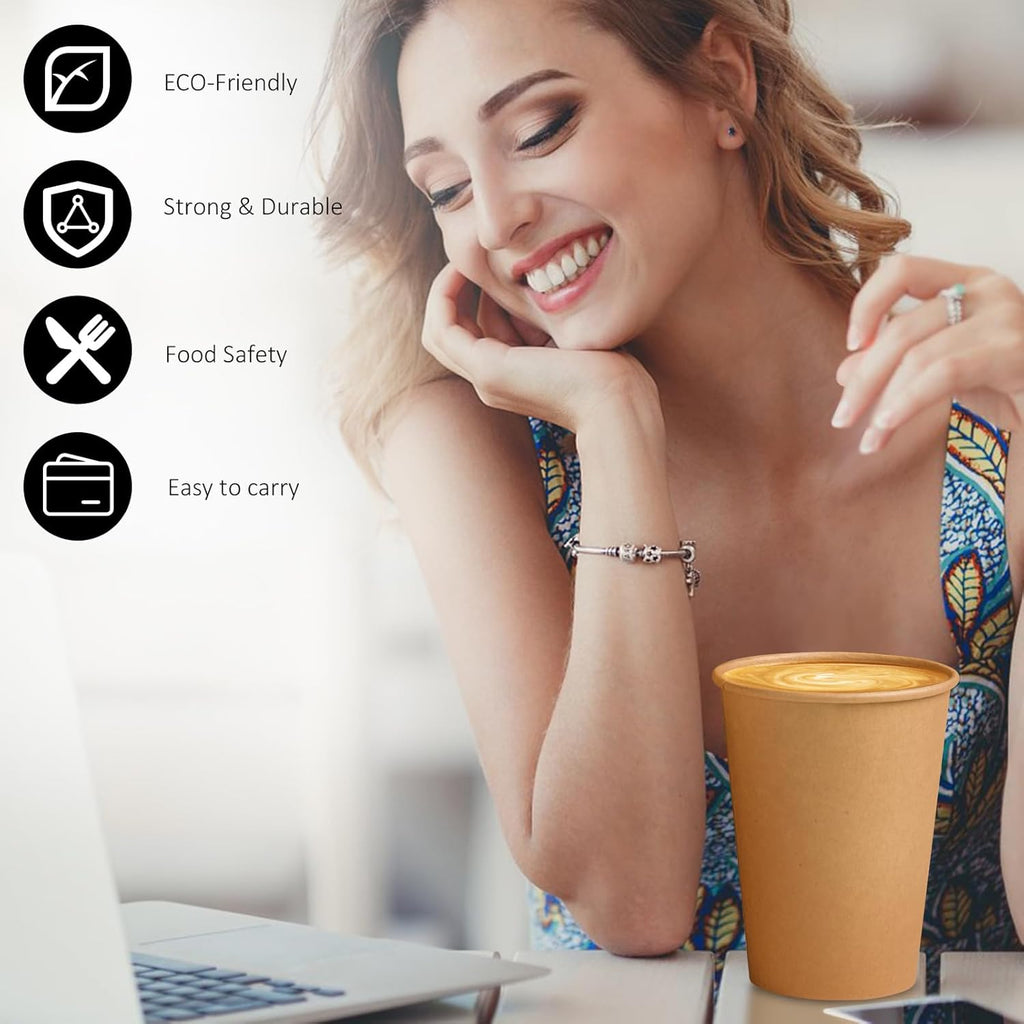 1000 Pack 12 OZ Paper Cups, Brown Kraft Disposable Paper Coffee Cups 12 oz, Unbleached Paper Cups for Hot/Cold Beverage Party, Picnic, Travel, and Events.