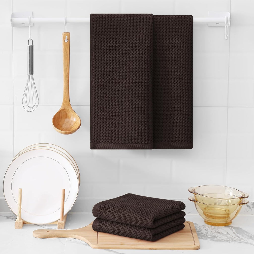 Kitinjoy 100% Cotton Waffle Weave Kitchen Towels, 12-Pack Super Soft and Absorbent Dish Towels for Drying Dishes, Kitchen Hand Towels, 13 in x 28 in, Dark Brown