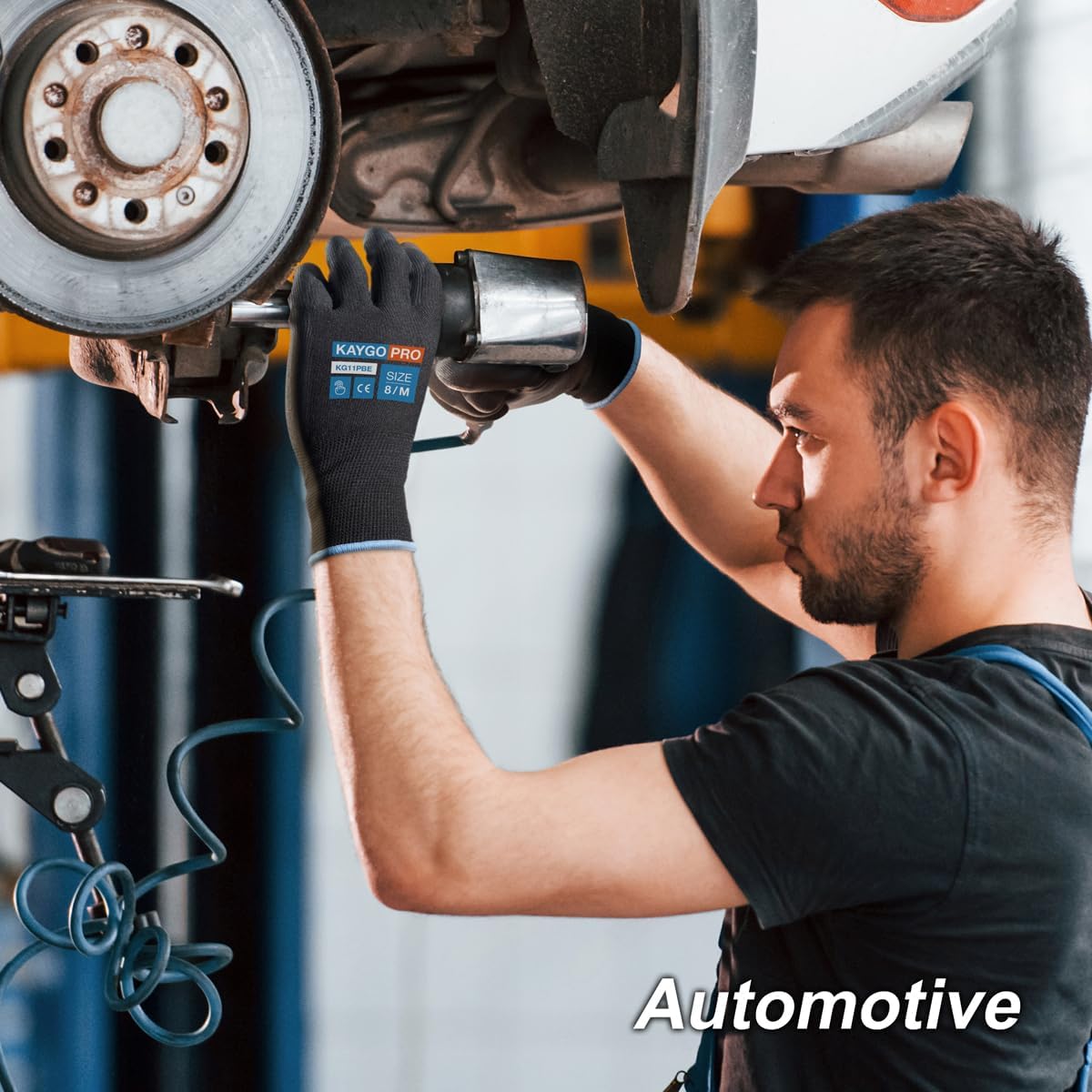 KAYGO Safety Work Gloves PU Coated for Men and Women, 12 Pairs KG11PB, Seamless Knit Glove with Two Fingers Touchscreen, breathable and lightweight Ideal for General Duty Work (Small,Black)