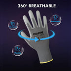 DULFINE Safety Work Gloves PU Coated-12 Pairs,Grey Seamless Knit Glove with Polyurethane Coated Smooth Grip on Palm & Fingers, for Men and Women, Ideal for General Duty Work (Large)