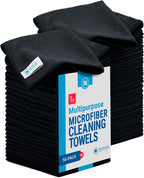 Microfiber Wholesale 12" x 12" Cleaning Cloths (50 Pack) Reusable Towels, Wash Rags, Dust Cloth, All-Purpose: Kitchen, Dish, Cars, Shop, Glass (Black)