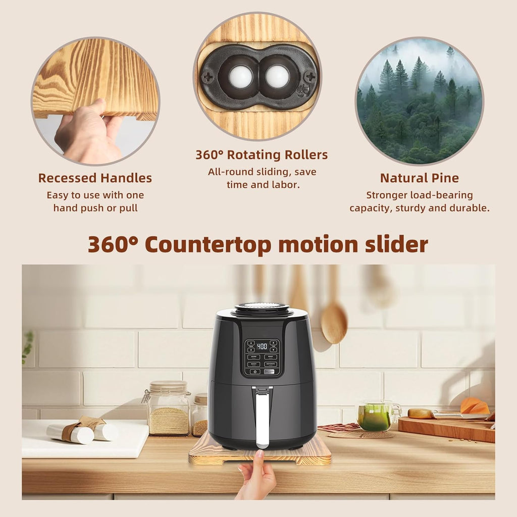 360° Rolling Tray Bamboo Appliance Slider, Appliance Sliders for Kitchen Appliances Sliding Tray for Coffee Maker Appliances Mat Easily from Under The Cabinet Wood(13.9"×9.4")