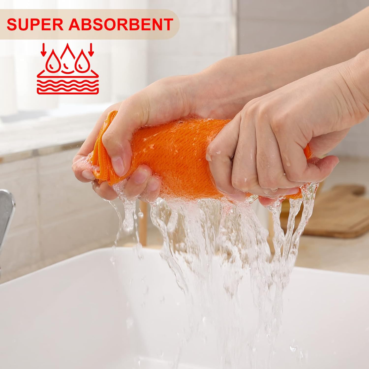 Kitinjoy 100% Cotton Waffle Weave Kitchen Towels, 4-Pack Super Soft and Absorbent Dish Towels for Drying Dishes, Kitchen Hand Towels, 13 in x 28 in, Orange