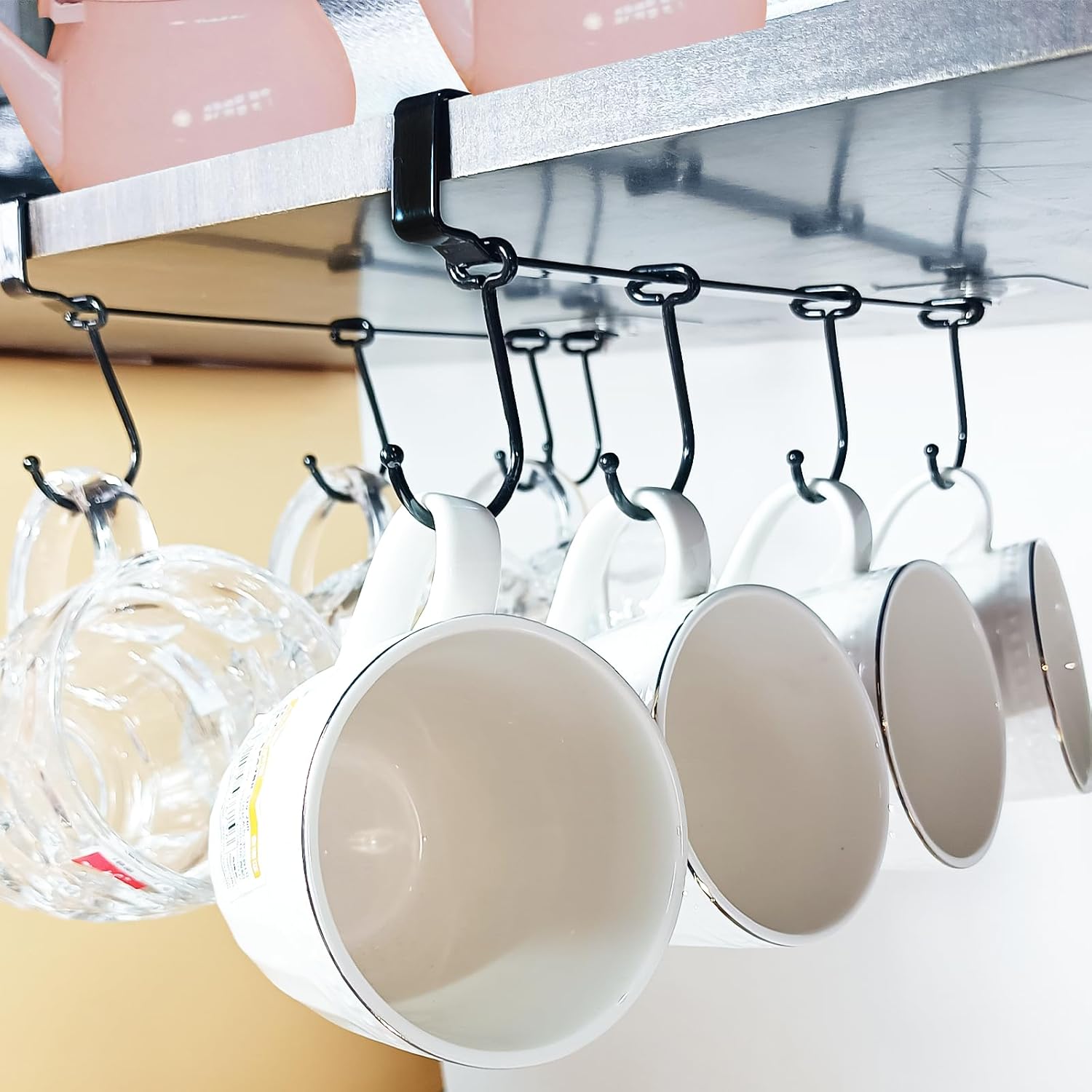 Adjustable Mug Hooks - Secure & Sturdy-Designed for Ease of Use & Durability-Ideal for Kitchens & Pantry Storage-Black Finish for a Sleek & Modern Look