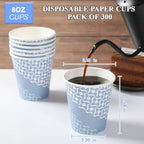 MUCHII 8 oz Paper Cups, 300 Count Disposable Coffee Cups for Hot Beverages, Water, Juice, or Tea