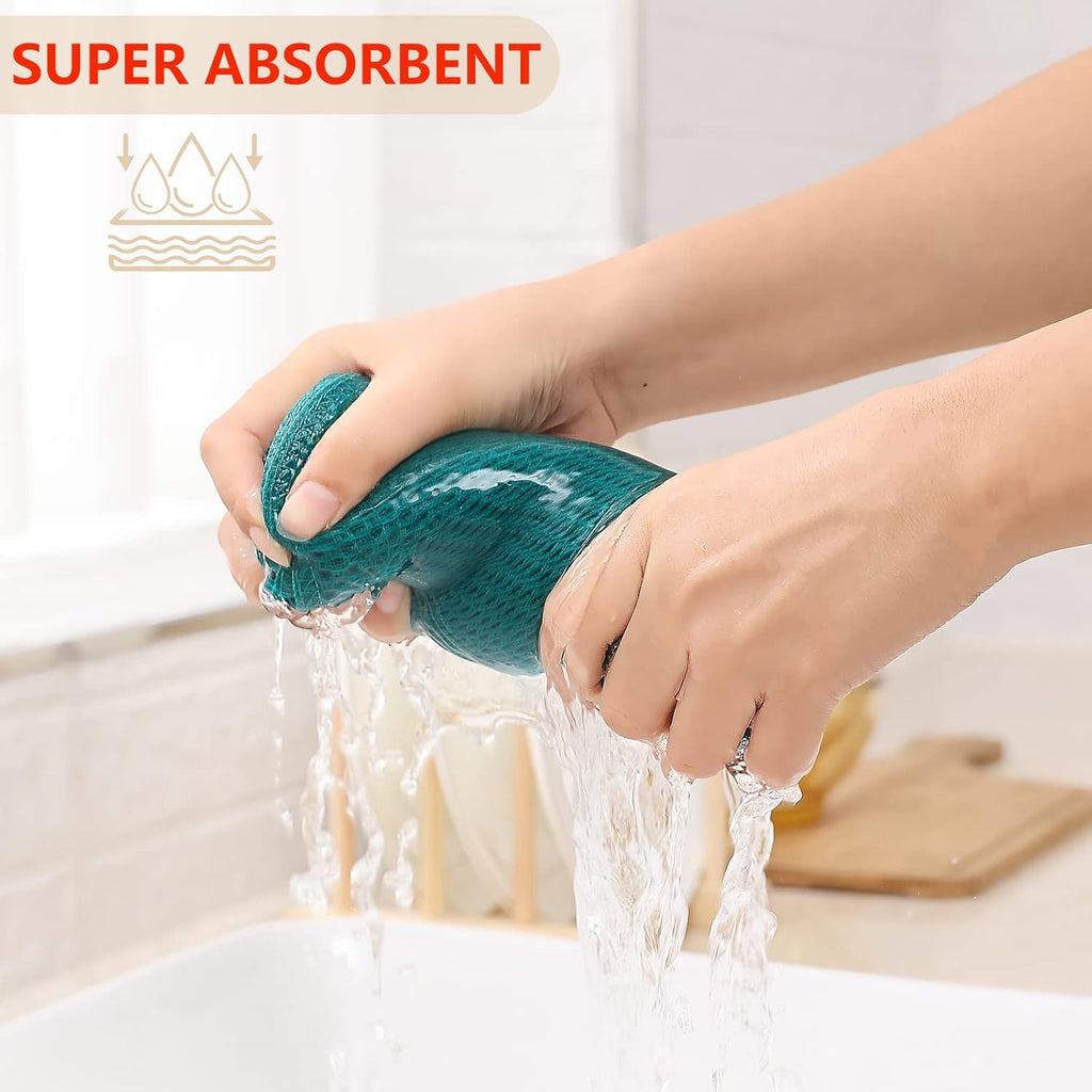 Kitinjoy 100% Cotton Waffle Weave Kitchen Towels, 6-Pack Super Soft and Absorbent Dish Towels for Drying Dishes, Kitchen Hand Towels, 13 in x 28 in, Teal