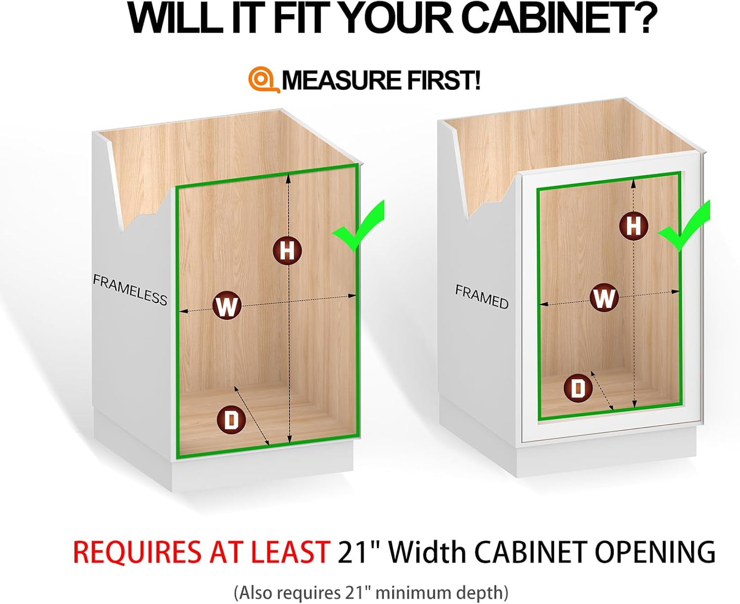 Pull Out Cabinet Organizer (20"W x 21"D), Put Out Shelves for Kitchen Cabinets, Roll Out Drawers Heavy-Duty Metal Sliding Shelf, Bottom Mount