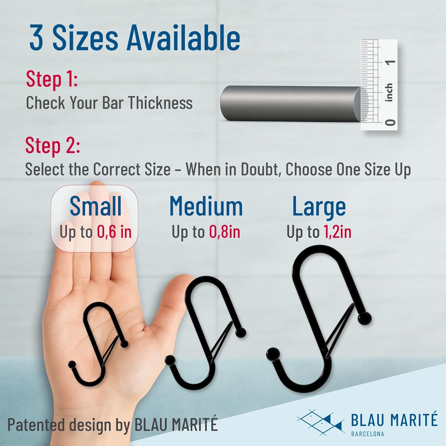 10-Pack Metal S Hooks for Hanging – Heavy-Duty S-Shaped Hook with Safety Buckle – Fits Bars up to 0.6 in – Anti-Drop Hooks for Kitchen, Pot Racks & Towel Bars – Black (Small)