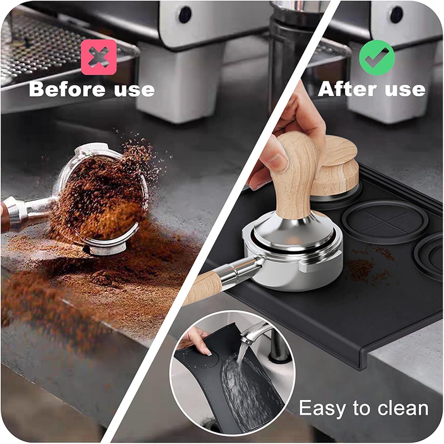 Espresso Tamping Mat 9.8x7.8 Inch, Food Grade Silicone Barista Station for 51/54/58mm Tamper, Anti-Slip Heat Resistant Waterproof, Home and Café Use, Black