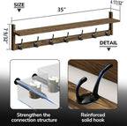 BAMEOS Coat Rack Wall Mount, Large Wooden Coat Hooks with Shelf, 35" L, 7 Dual Metal Hooks for Entryway, Bathroom, Kitchen, Living Room, Bedroom