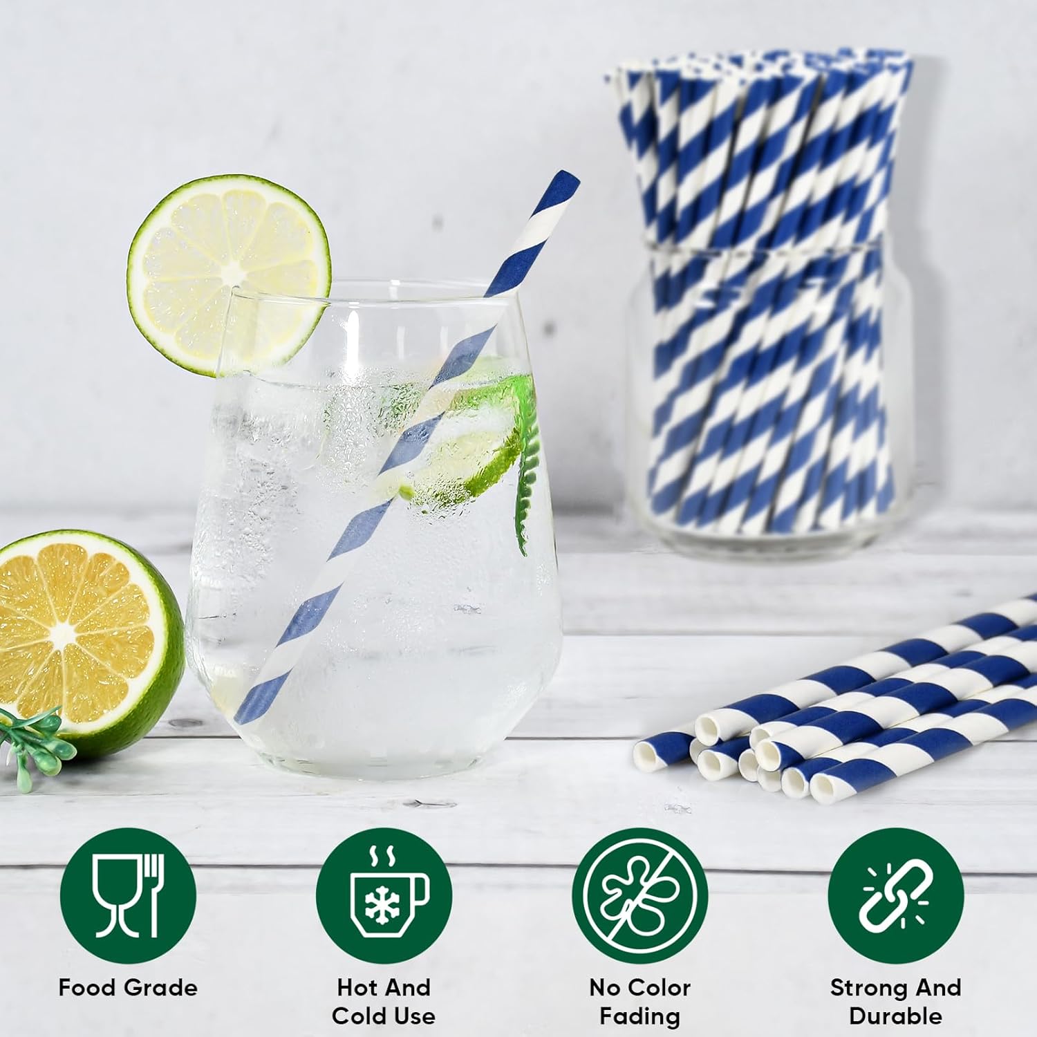 5.75 inch Navy Blue Short Paper Cocktail Straws & Stirrer Sticks 500 Counts - for Bars and Restaurants