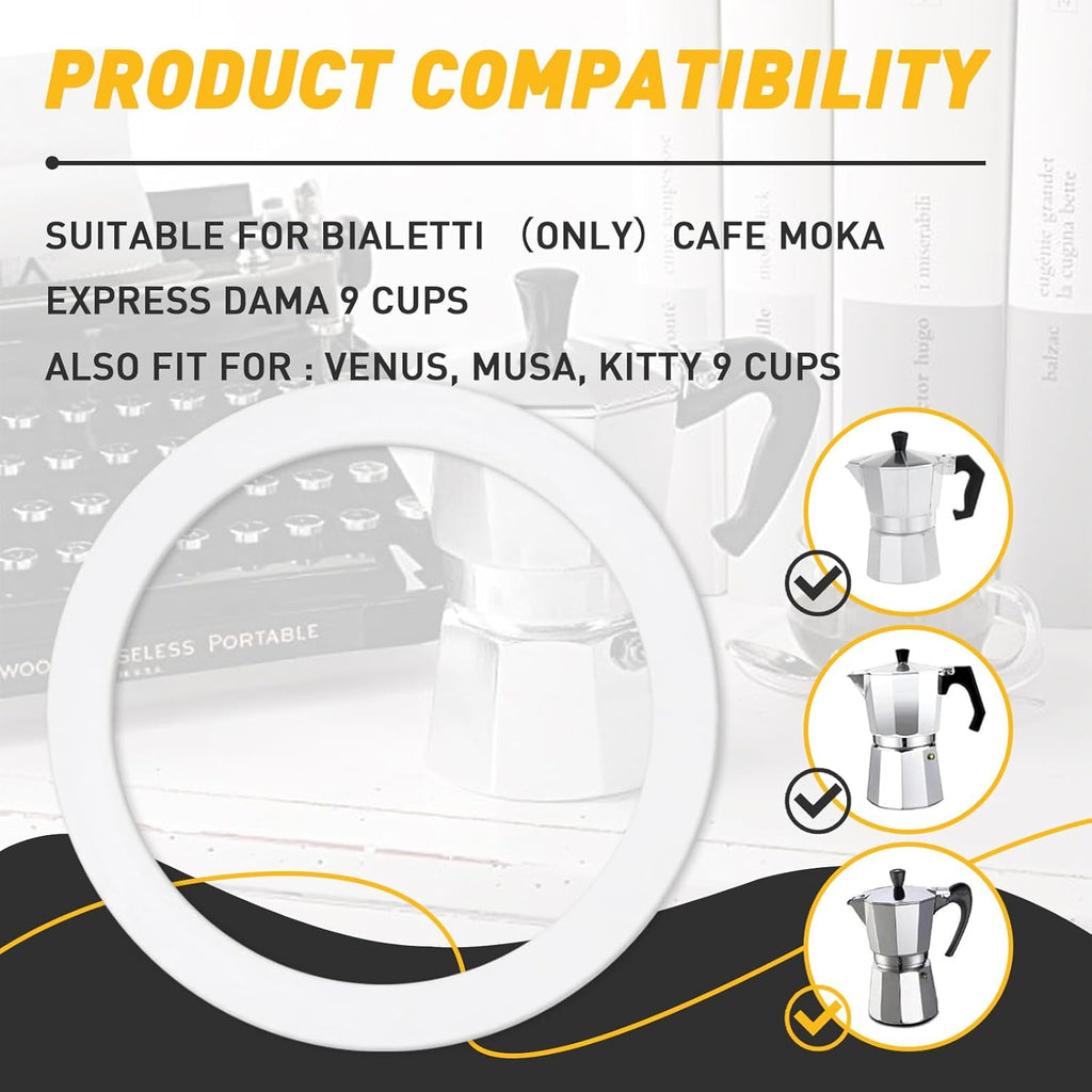 6 Pcs Gasket Seal Rings for Bialetti Moka Express Dama 9 Cups - Spare Food Grade Silicone Sealing Rings for Aluminium Stovetop Coffee Maker Pots