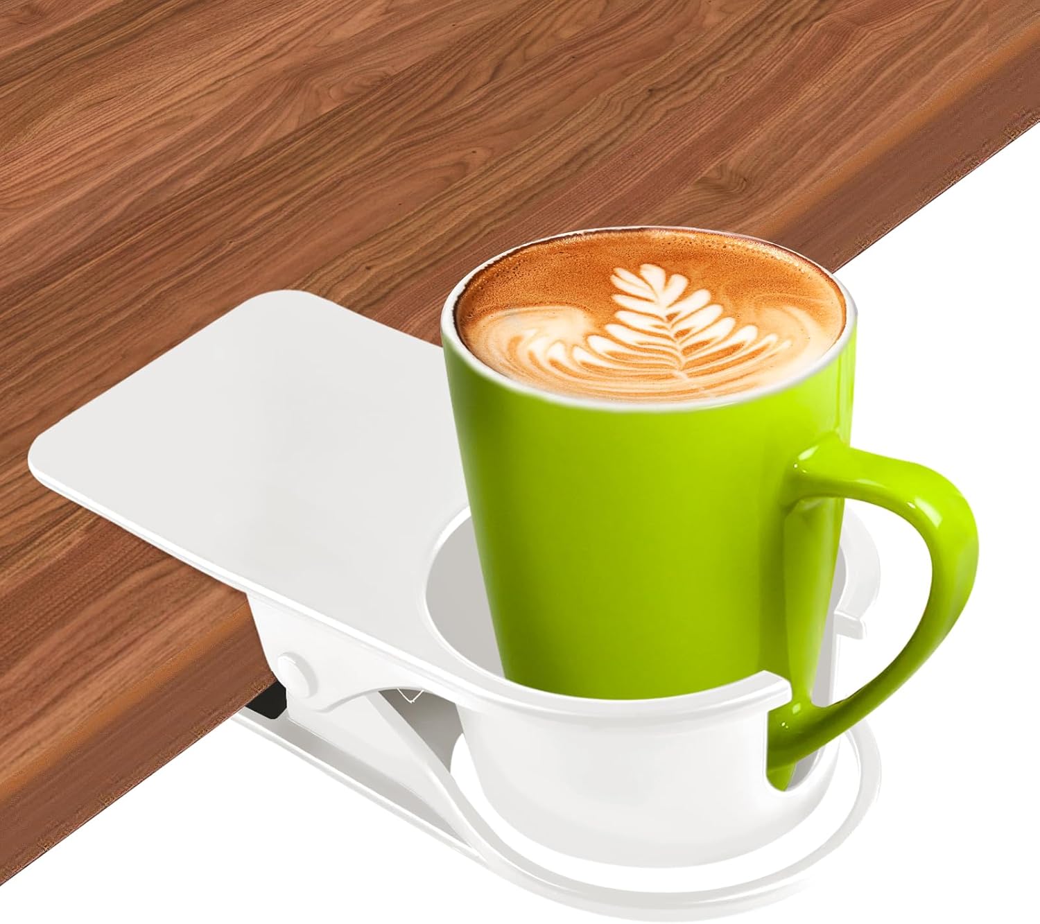 Kalolary 1PCS New Drinking Cup Holder Clip with Groove Table Bottle Cup Stand DIY Glass Cup Clamp Storage Saucer Clip Water Coffee Mug Holder Saucer Clip for Home Desk, White