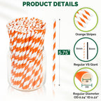 5.75 inch Orange Paper Cocktail Straws, Short Disposable Drinking Straws 500 Counts, Unwrapped - Compostable