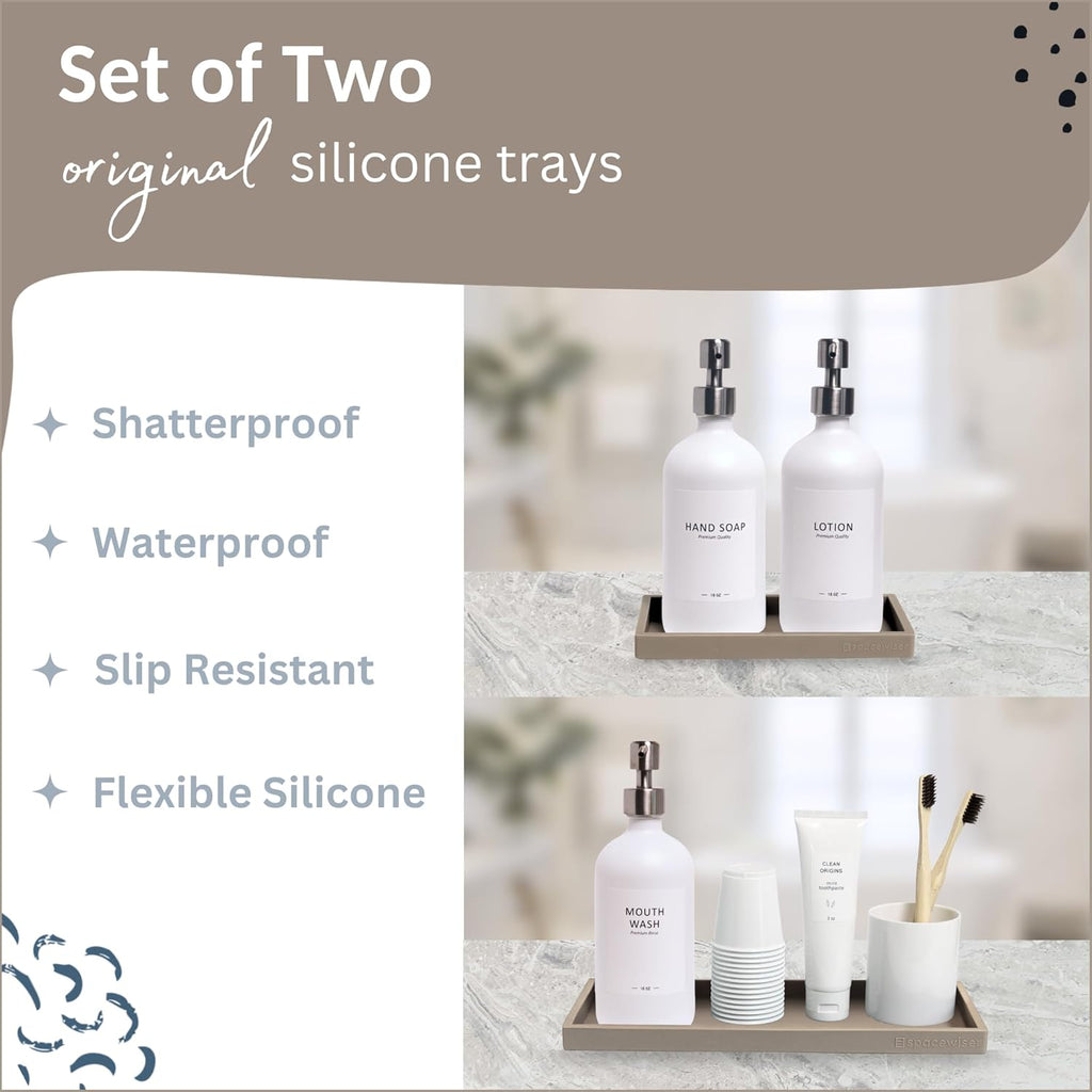 Countertop and Vanity Tray - 2 PC (11” and 7”) Shatterproof Silicone Kitchen and Bathroom Trays for Counter, Kitchen Soap Dispenser Tray, Vanity Trays for Bathroom, Perfume Key Tray