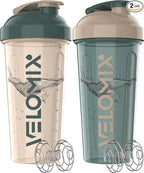 '-2 Pack- 28 oz Protein Shaker Bottles for Protein Mixes - 2x Wire Whisk | Leak Proof Shaker Cups for Protein Shakes | Protein Shaker Bottle Pack | Shakers for Protein Shakes-Blue&Beige